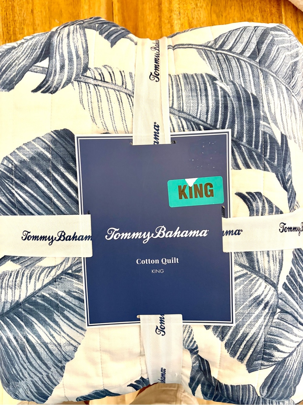 Tommy Bahama Fiesta Palm Blue Leaf Print 100% Cotton Quilt - King - Picture 5 of 7